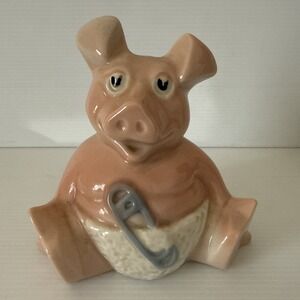 Vintage Nat West Porcelain Baby Piggy With Diaper Pin Bank Woody by Wade England